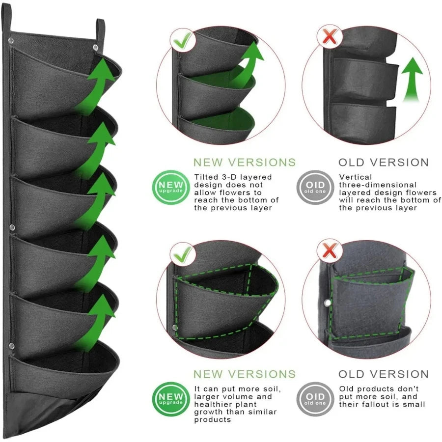 Bolsas para macetas verticales colgantes de pared, impermeables, con 4, 6 y 9 bolsillos, para plantar flores, para interiores y exteriores, patios, jardines, vallas y hogares