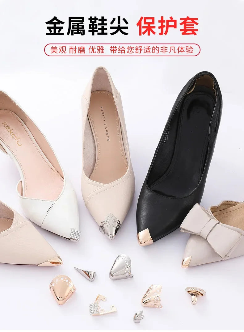 Women Shoes Point Protector Flat Shoe Tips Cap Accessorices High Heel Metal Toe Cap Wear and Tear Concealer Anti-kicking Leather