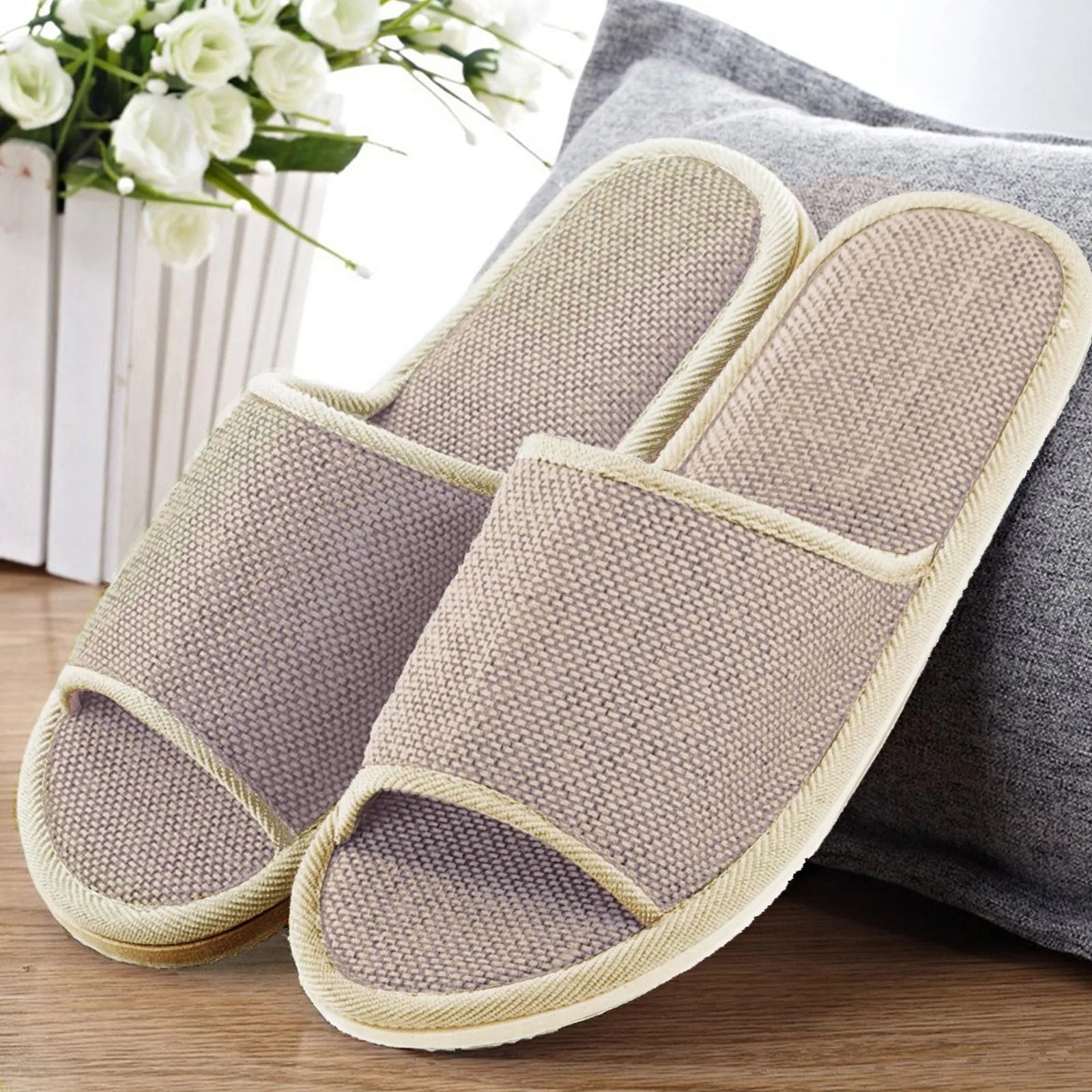 Home Slippers Women'S And Men'S Shoes Couples Plain Home Linen Slippers Indoor Flat Shoes Sandals Guest Slippers Women Shoes