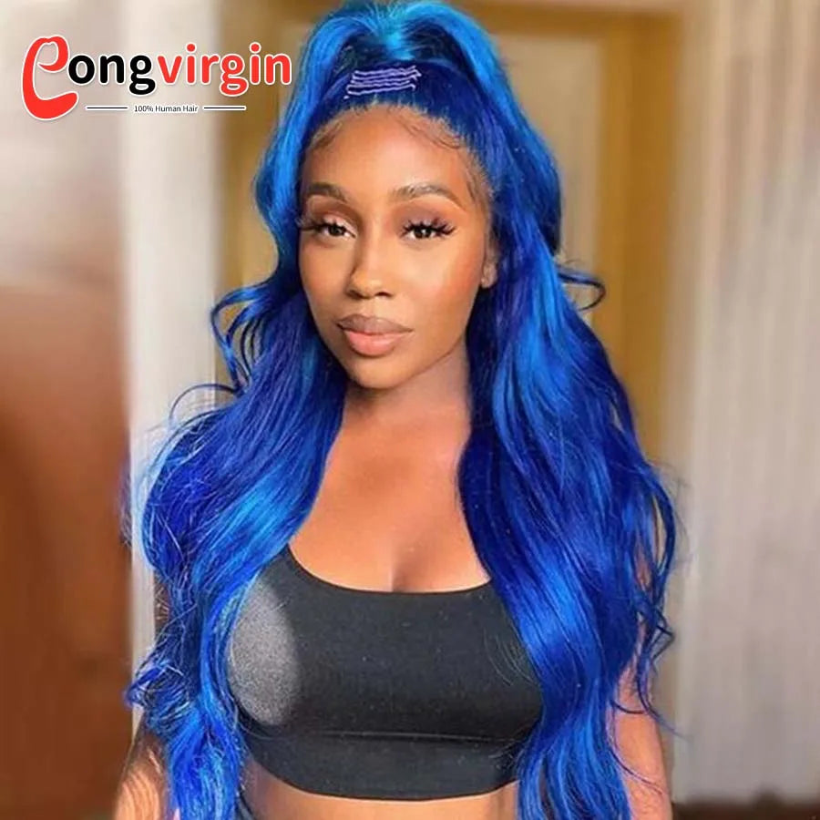 Dark Blue 360 Full Lace Wig Human Hair Pre Plucked Body Wave Lace Front Wigs Hd Transparent Lace Frontal Wig For Women On Sale