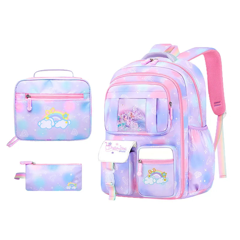 3Pcs School Backpack for Girls Large Capacity Kid's School Bag with Lunch Pancil Carry Case Bag Travel Backpack Child Gift