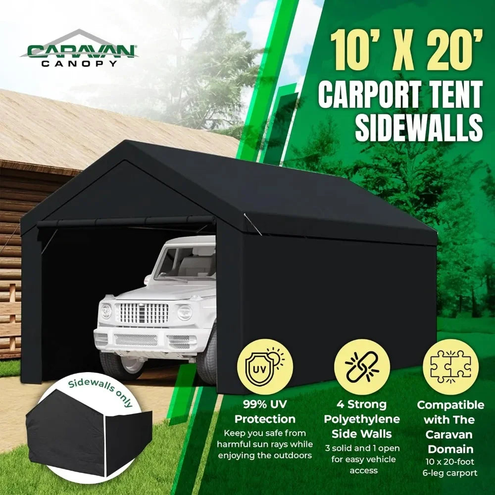 Carpa para garaje portátil duradera Canopy Domain de 10 x 20 pies con paredes laterales, cremalleras dobles y puerta enrollable, color negro