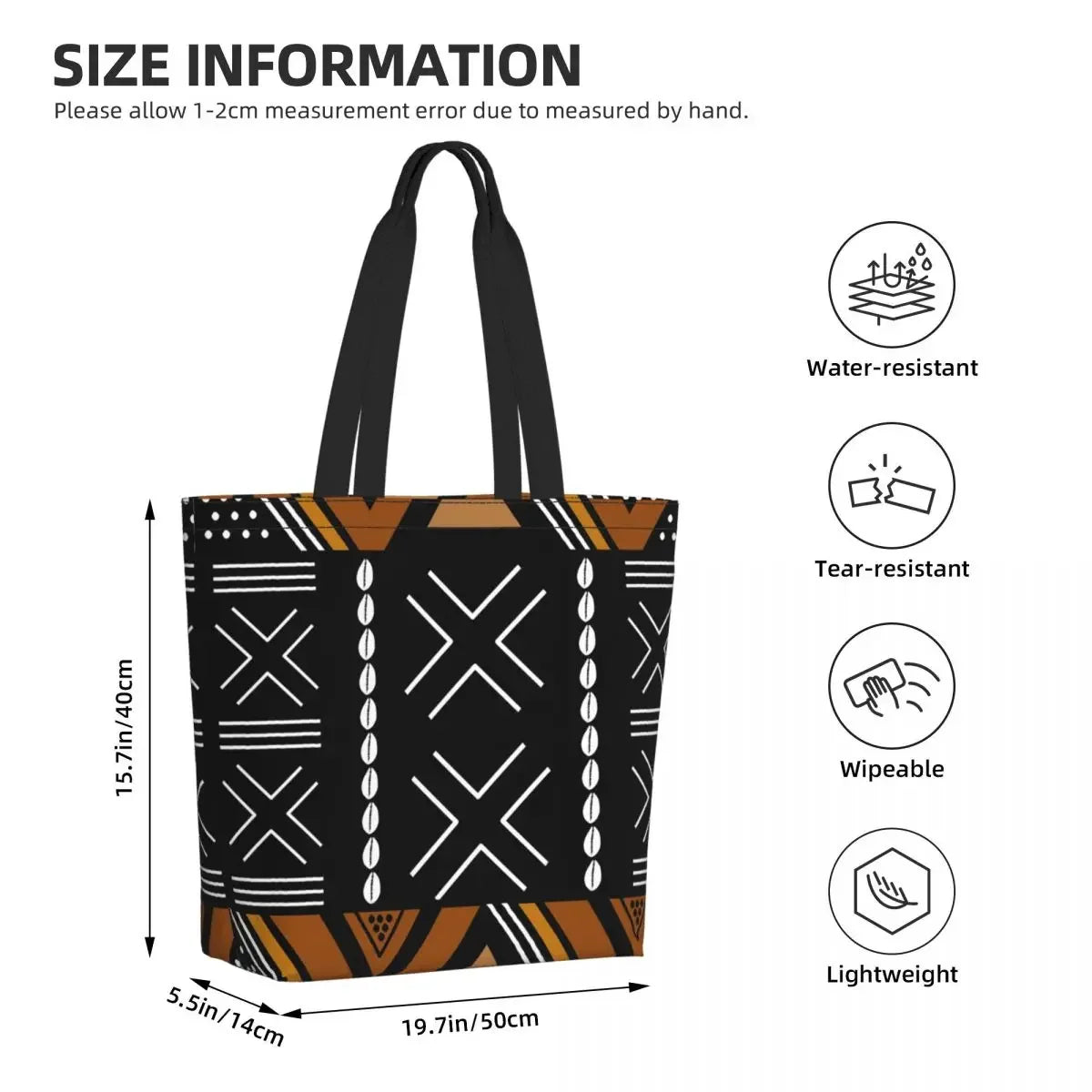 Bolsa de compras con diseño de bogolan de tela de barro africano, bolsa de lona para el hombro, bolsas de compras duraderas con arte geométrico tribal