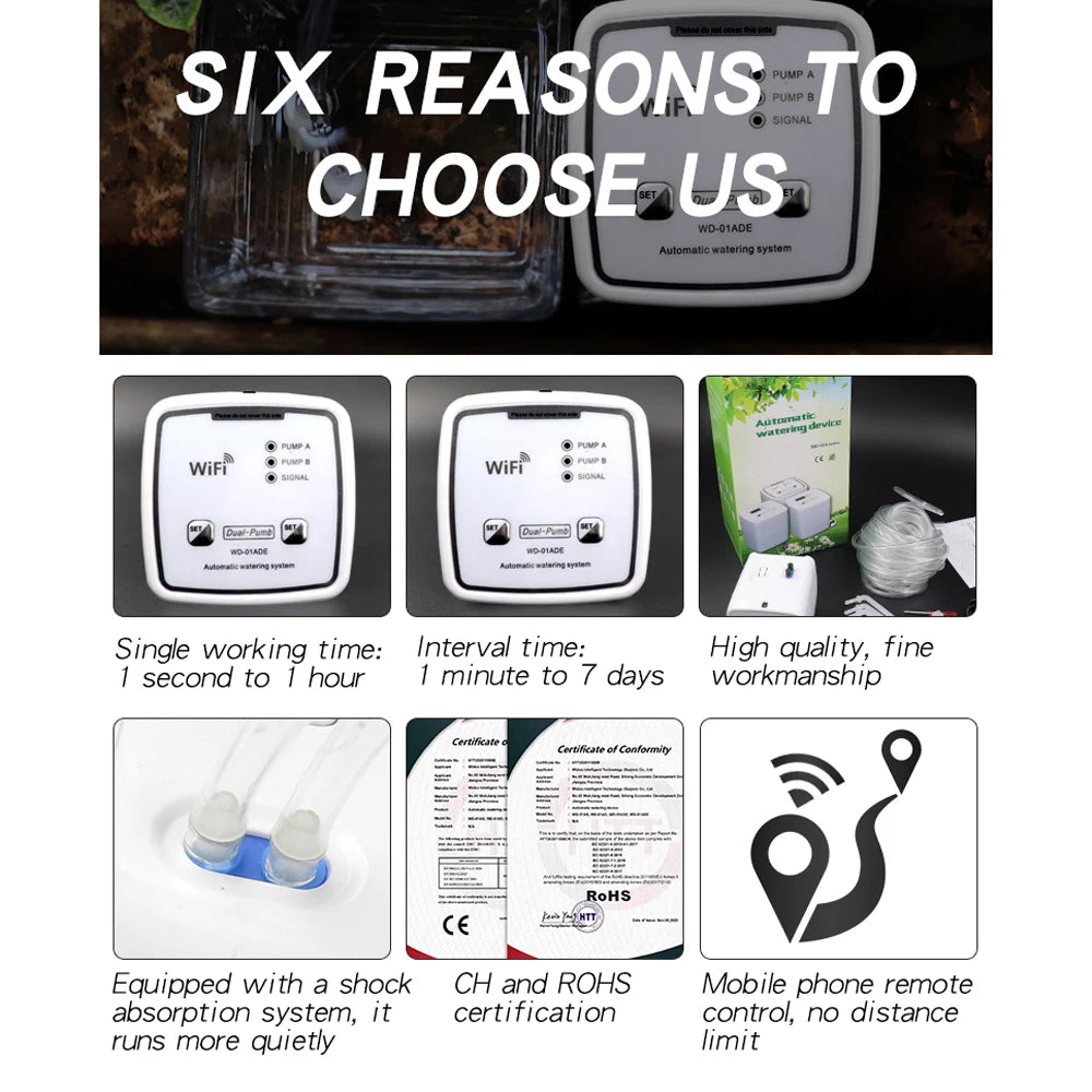 Dispositivo de riego inteligente WIFI, sistema de riego por goteo automático temporizado con doble bomba, controlador de aplicación remoto para plantas de jardín y flores