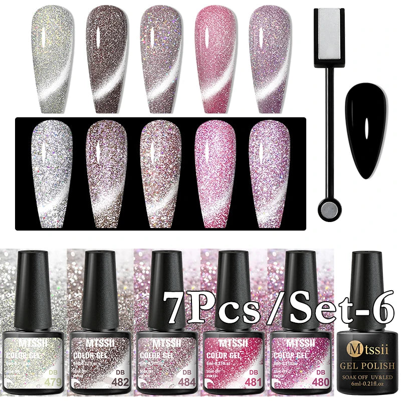 MTSSII Cat Magnetic Nail Gel Polish Set With Magnetic Stick Reflective Glitter Magnetic Gel Kit Soak Off Nail Art Varnishes