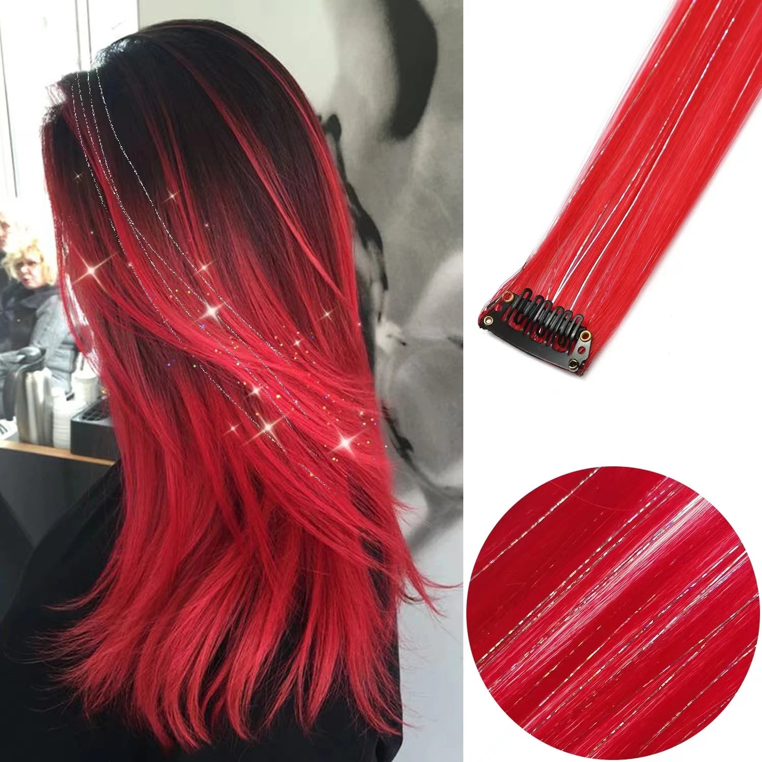 Clip in Hair Extensions Colored Party Highlights 22 inches 6pcs/pack Multi-colors Straight Hair Synthetic Hairpieces Royal Blue