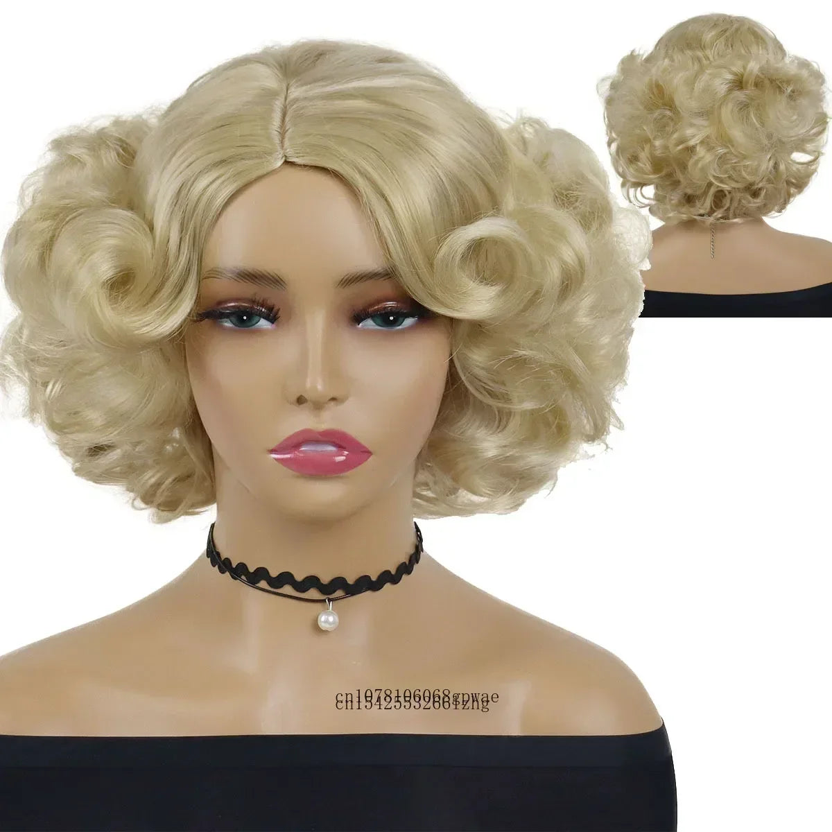 Synthetic Blue Wigs Cosplay Halloween Party Carnival Use Short Curly Wig for Women Natural Fluffy Hair Side Parting Hairstyle