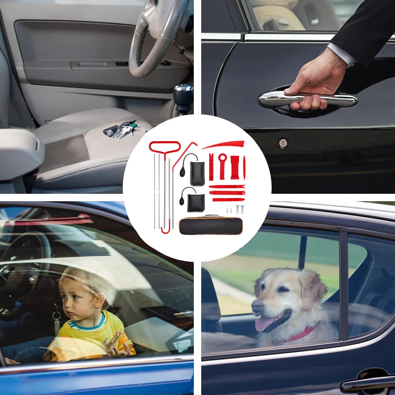 21/18PCS Car Door Tool Kit Inflatable Air Pump Auto Window Door Open Fixing Gripper Tools Long Reach Kits with Carrying Bag