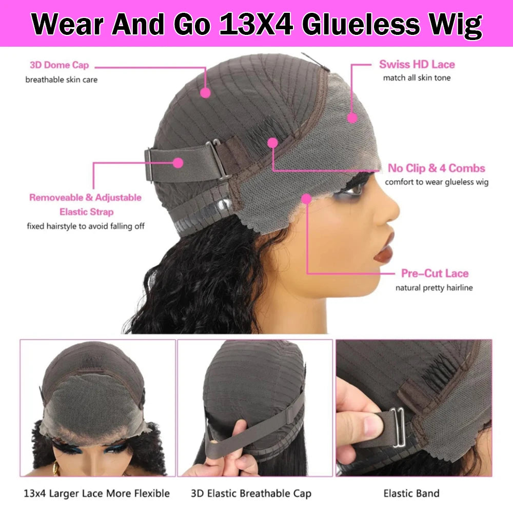 Glueless Wig Human Hair Ready To Wear Deep Wave Frontal Wig Short Curly Bob Wig Human Hair 4x4 13x4 Lace Front Human Hair 180%