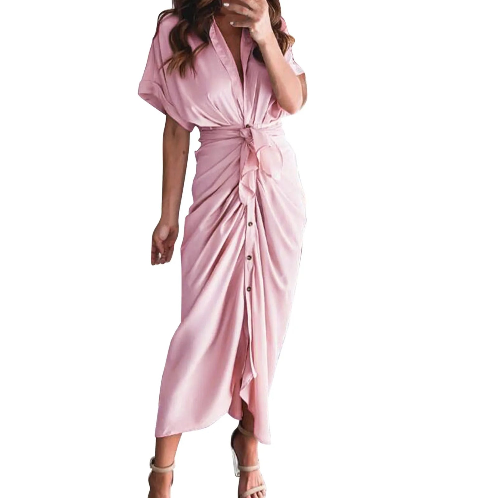 Formal Dresses For Wedding Guest Short Sleeve Long Dress Temperament Commuting High Waist Button Dress vestidos de graduación