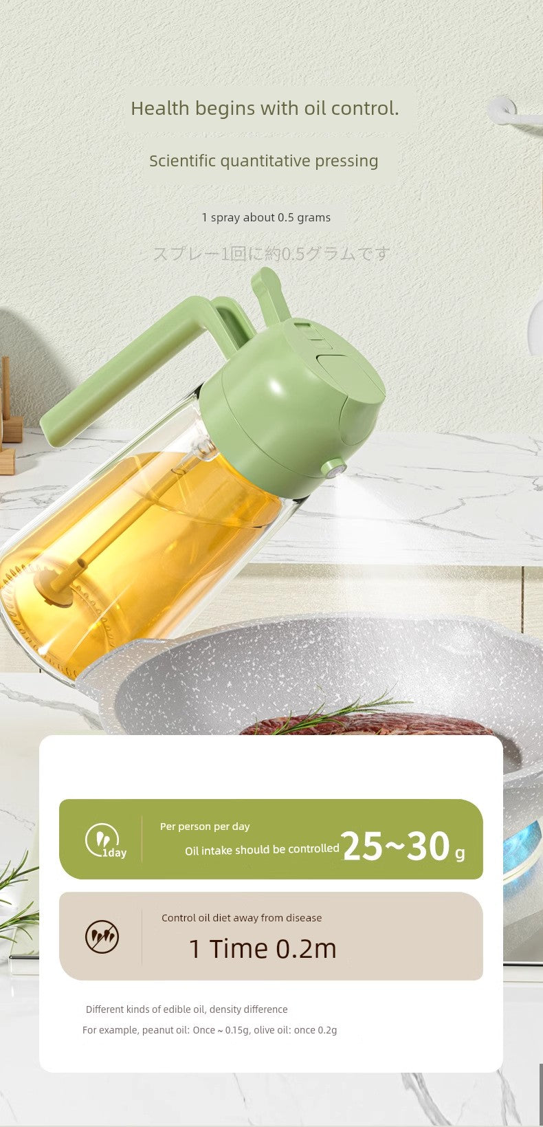 Fuel Injector For Home Food Grade Atomization Kitchen Non-Oil-Stick Dual-Use Two-in-One Oil Dispenser Glass Oil Tank