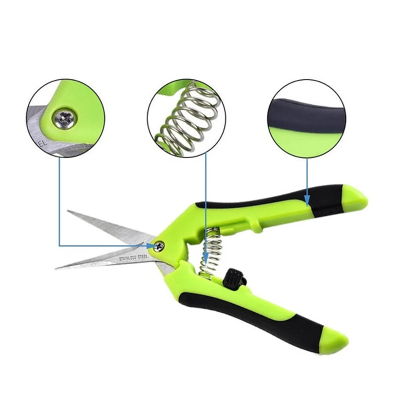 Tijeras de podar de acero inoxidable para jardín, tijeras para recoger uvas, frutas, horticultura, cortadoras de hojas, herramientas de poda de codo recto