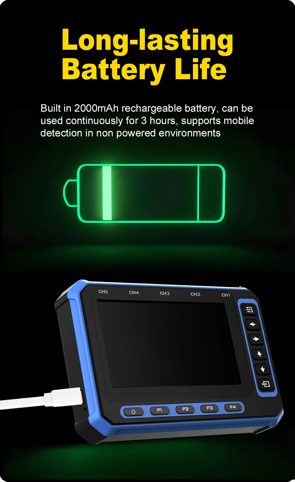 TOOLTOP 5 Channels Digital Oscilloscope 4.3-Inch WIFI & USB Connection 1MHz 3Msps Digital Oscilloscope Electrical Inspection