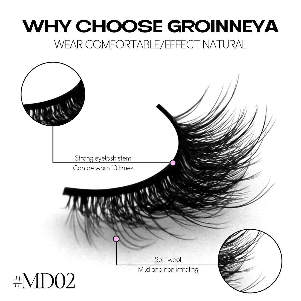 GROINNEYA 3D Mink Lashes Natural Look Fluffy Cat Eye Wispy Eyelashes Manga Lashes Winged End Eye Elongated Fake Lashes Makeup