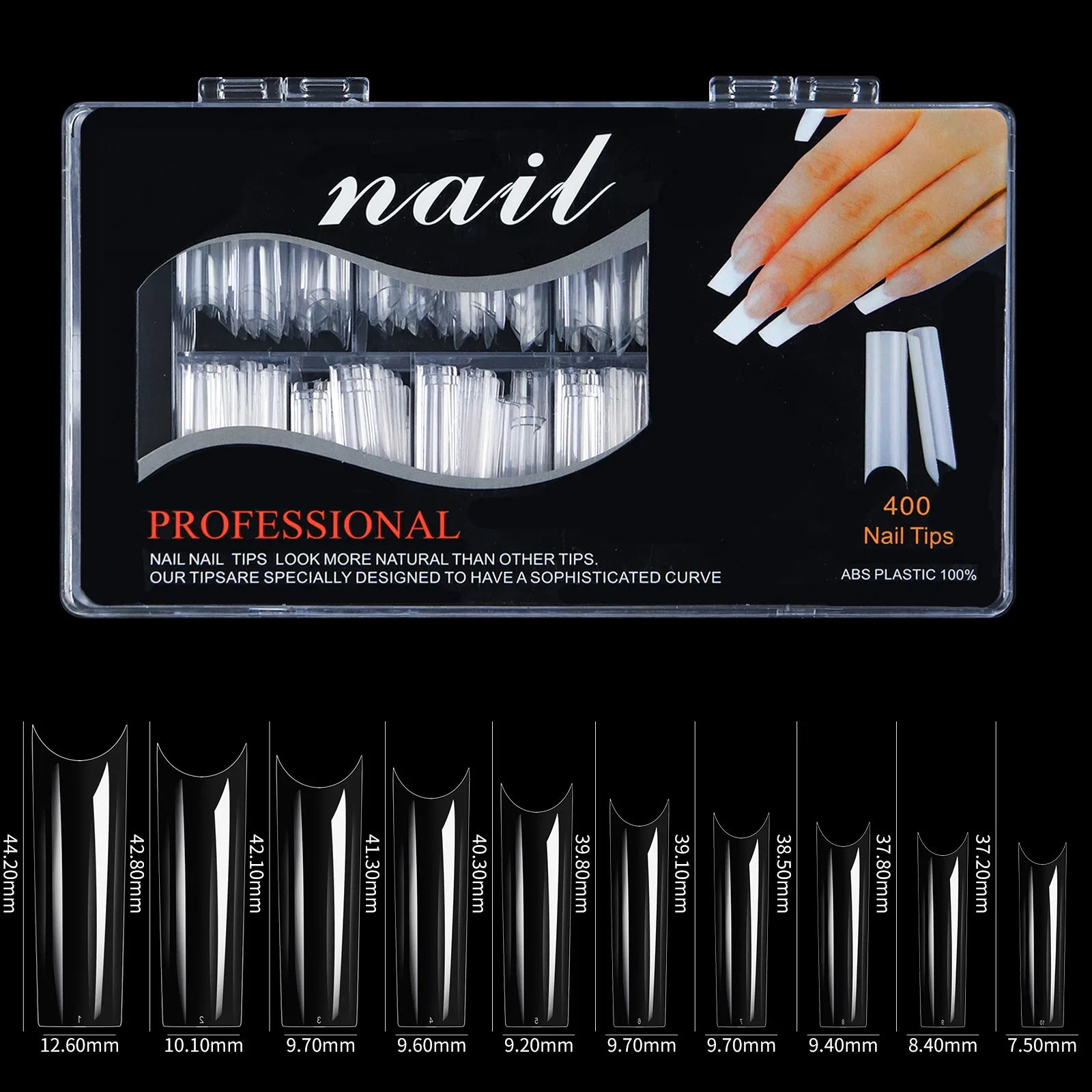 400-500 Pcs/Set XXL Extra Long Square False Nail Tips C Curved Nails Manicure Nail Art Decoration Tools Acrylic Fake Nails