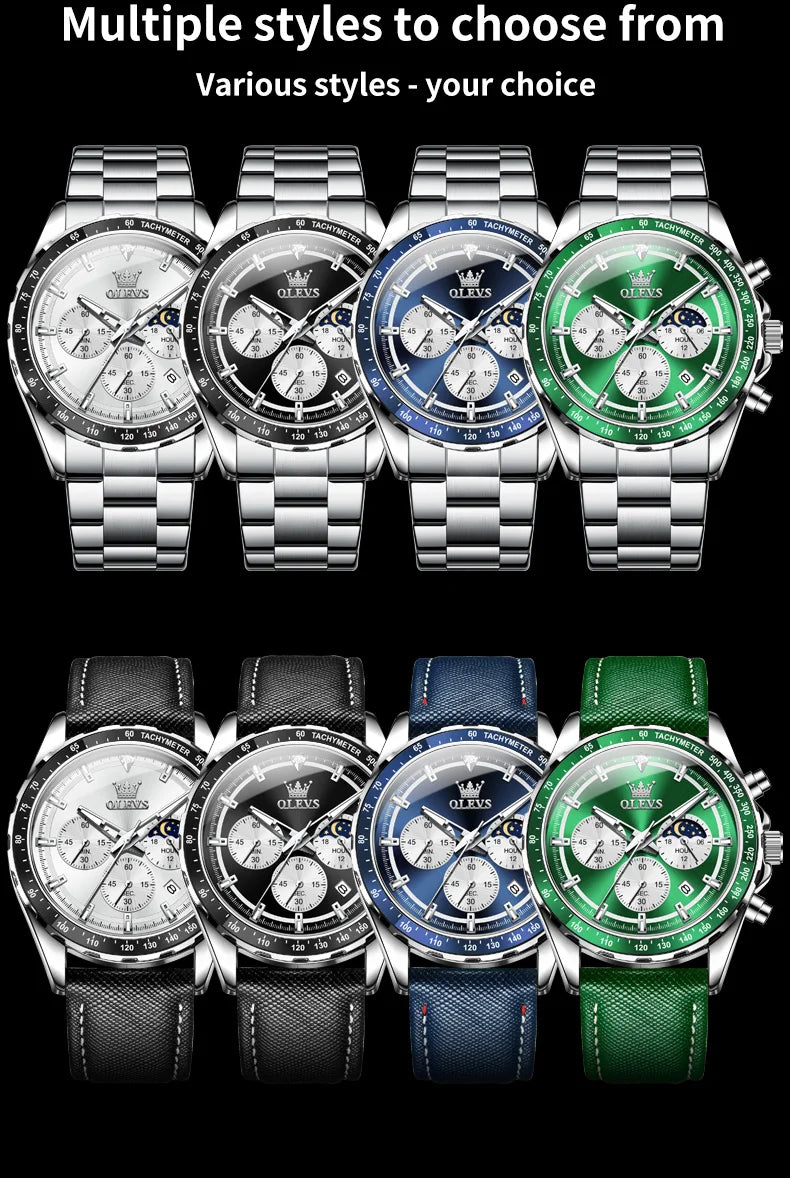 OLEVS 2945 Men's Watch High Quality Multi functional Luminous Moon Phase Chronograph Trendy Luxury Brand Diving Series Men Watch