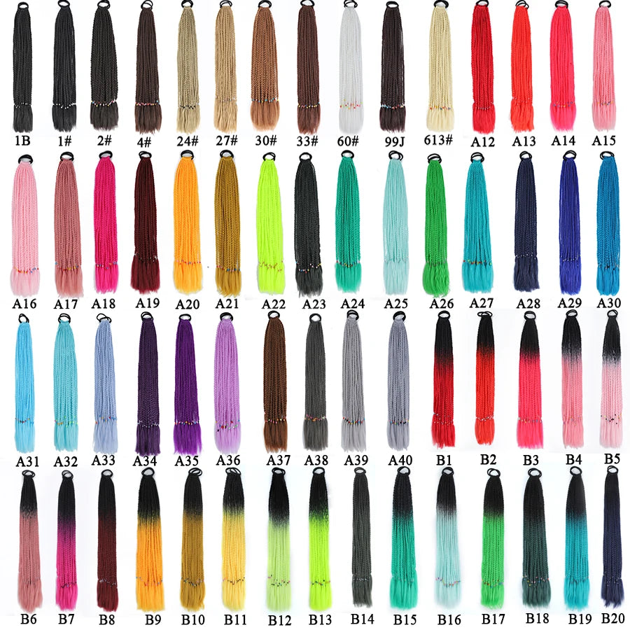 Synthetic 24 Inch Long Colored Box Braids Hair Ponytail With Rubber Bands Rainbow Twist Braided Highlights Ponytail For Women