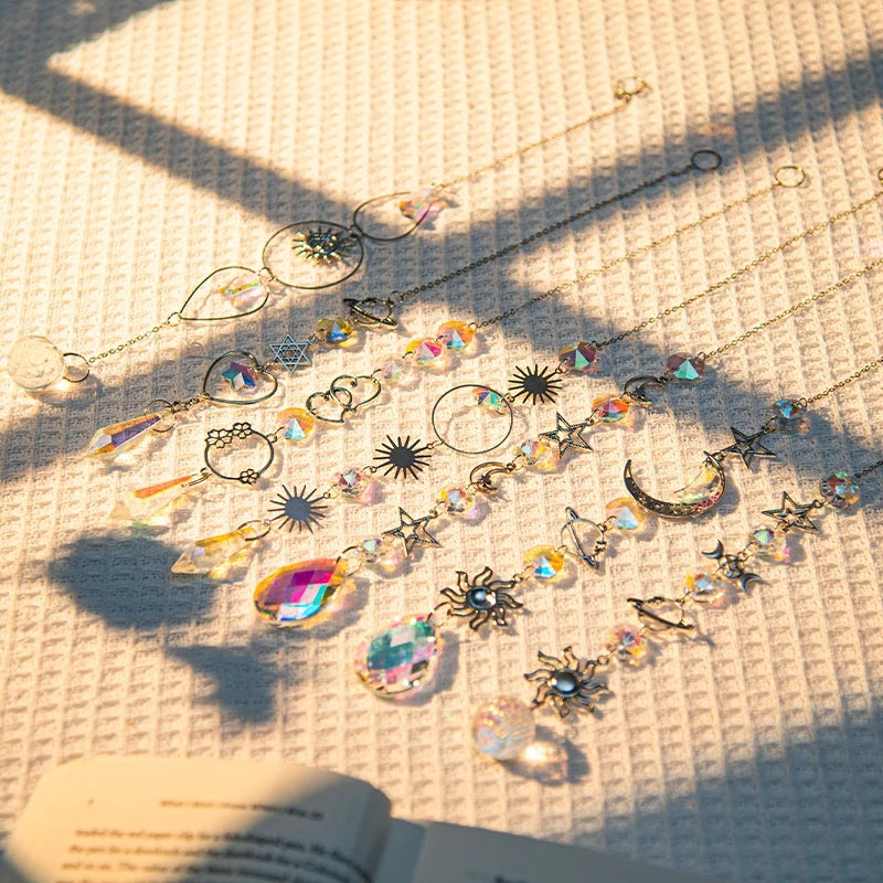 Colgante de cristal atrapasol con forma de campanas de viento, colgante brillante para atrapar el sol, campanas de viento de cristal con prisma arcoíris, decoración para exteriores