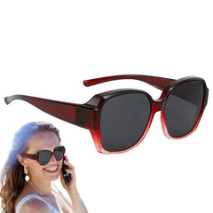 A single pair of red-to-dark gradient chunky women's sunglasses with a dark lens.