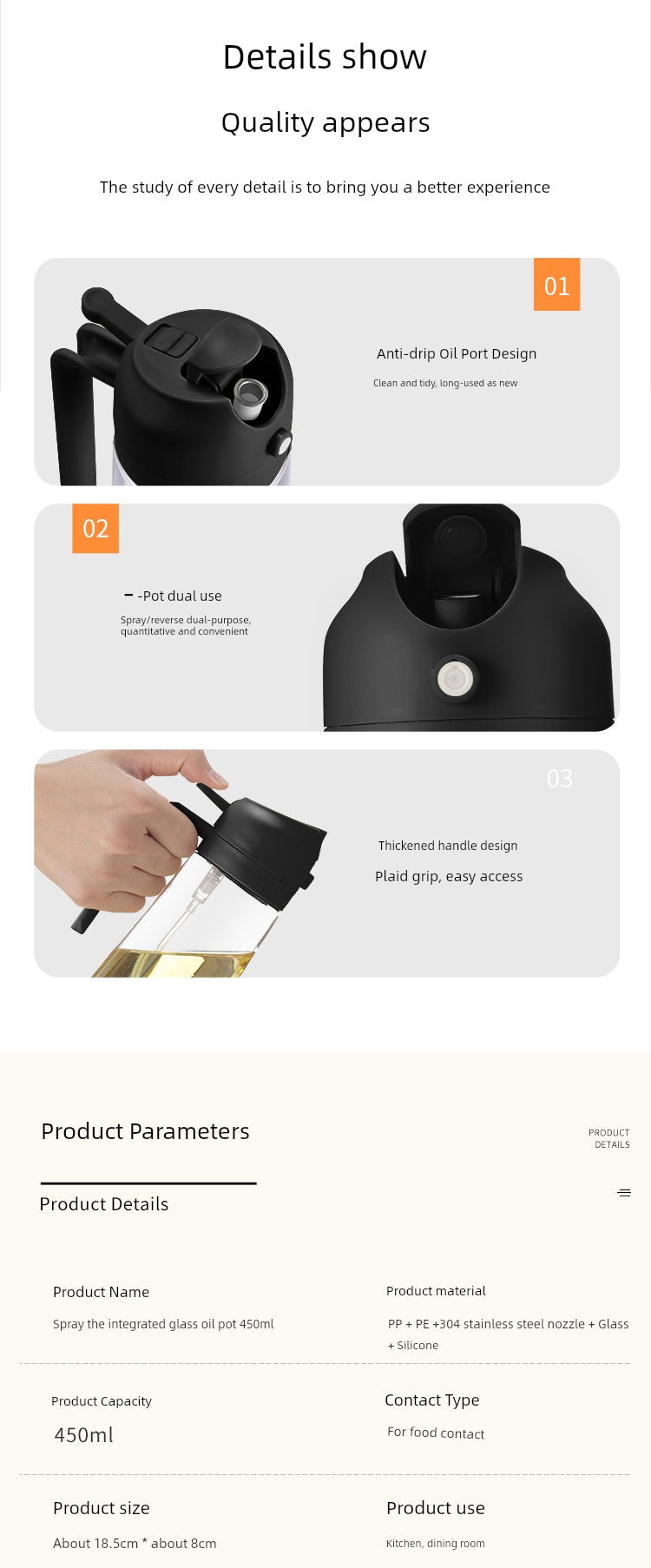 Anmai Glass Oiler Spray Dual-Purpose Oil Bottle Air Fryer Kitchen For Home Atomization Fuel Injector Food Grade Leak-Proof