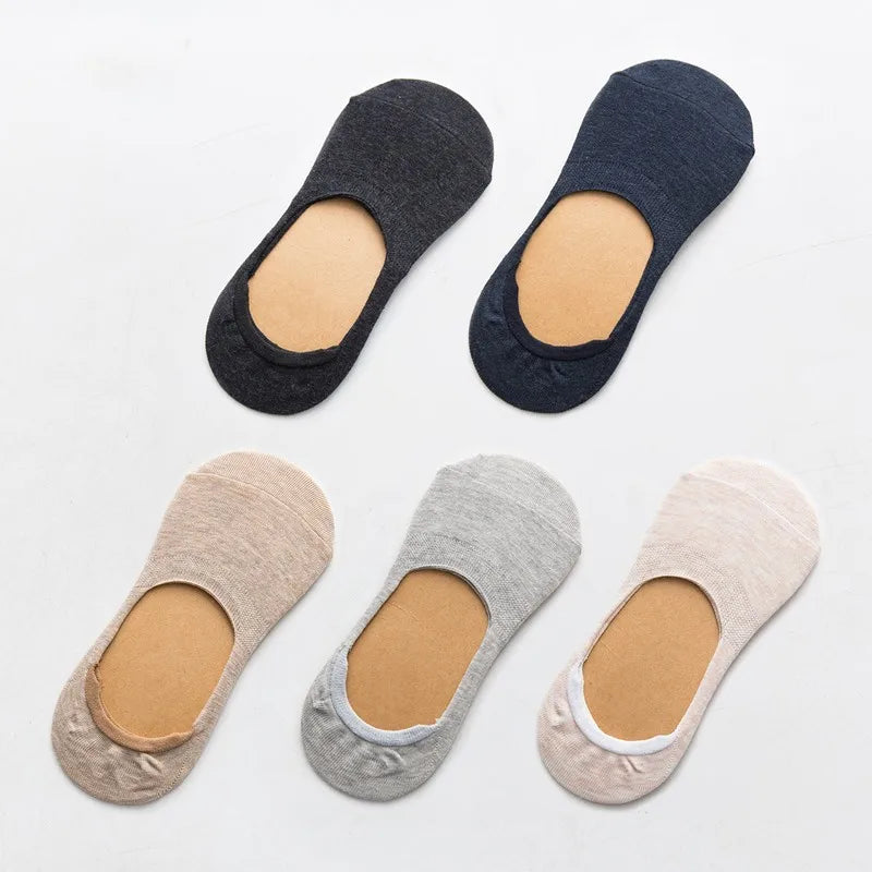 10 Pieces = 5 Pairs Women Invisible Boat Socks Spring Summer Solid Color Fashion Wild Shallow Mouth Felmen Slipper Cotton Sock