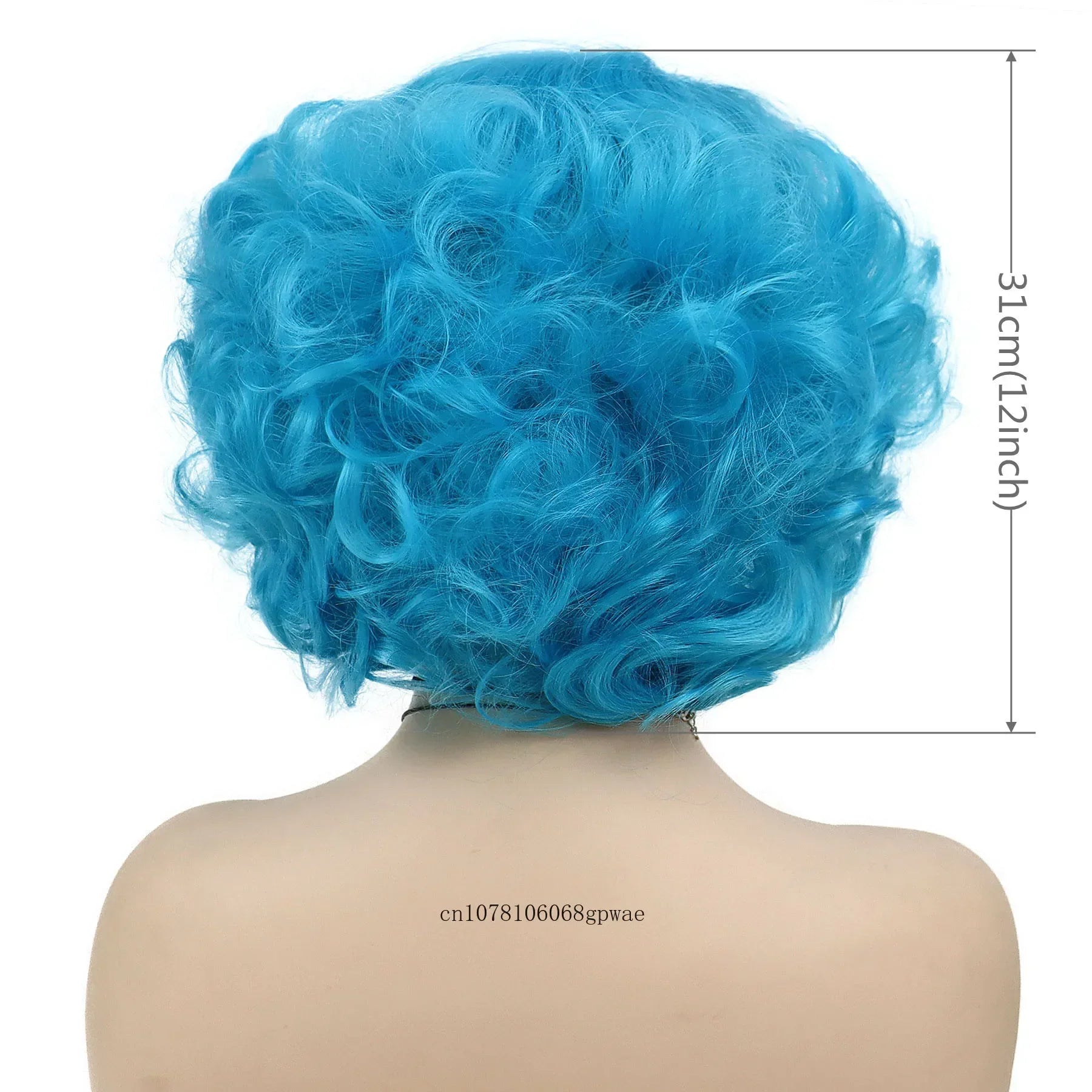 Synthetic Blue Wigs Cosplay Halloween Party Carnival Use Short Curly Wig for Women Natural Fluffy Hair Side Parting Hairstyle