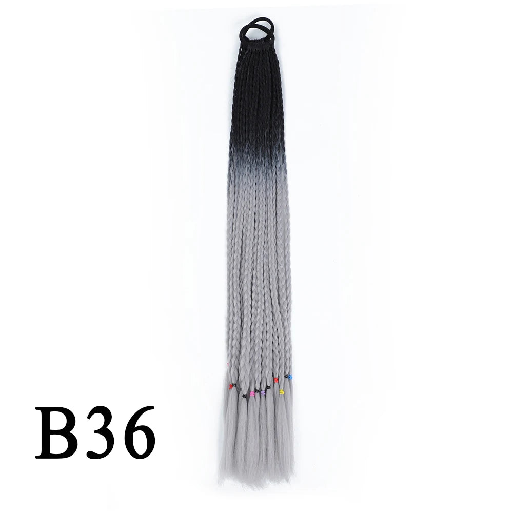 Synthetic 24 Inch Long Colored Box Braids Hair Ponytail With Rubber Bands Rainbow Twist Braided Highlights Ponytail For Women