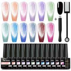 MTSSII Cat Magnetic Nail Gel Polish Set With Magnetic Stick Reflective Glitter Magnetic Gel Kit Soak Off Nail Art Varnishes