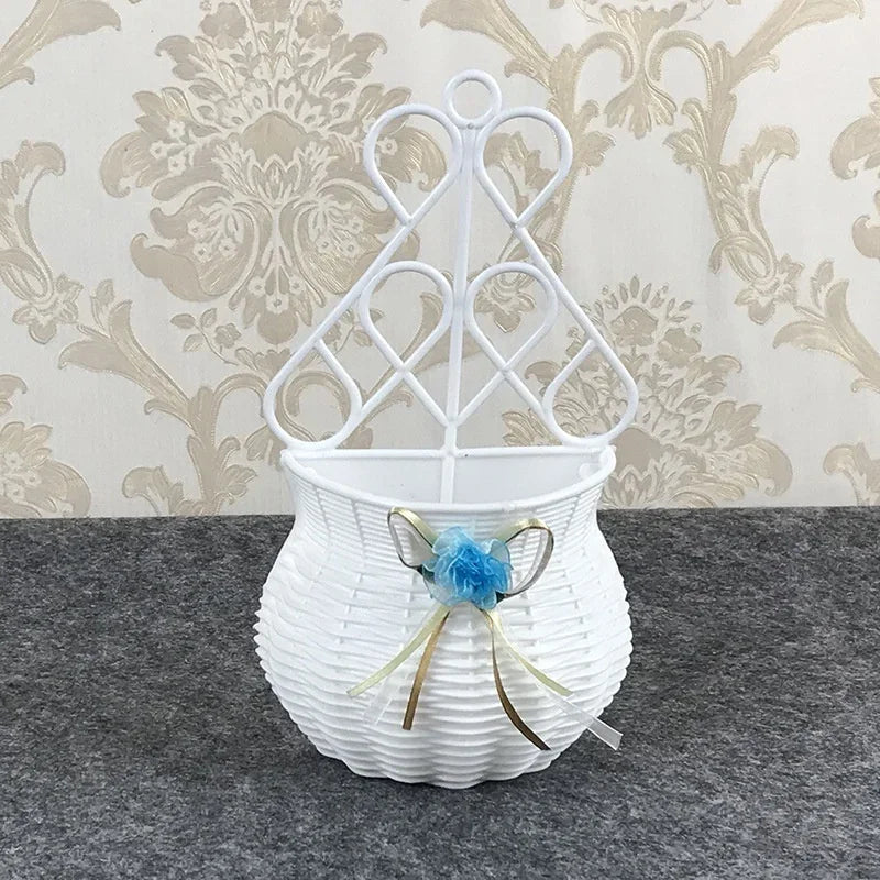Cesta de flores colgante para jardín, hecha a mano, para fiestas, bricolaje, organizador de artículos diversos, macetas de ratán artificial para decoración del hogar