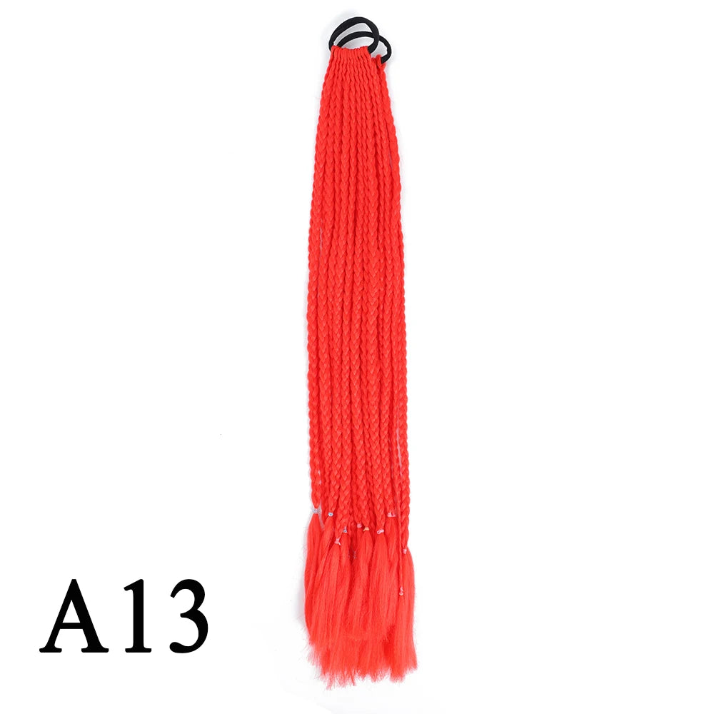 Synthetic 24 Inch Long Colored Box Braids Hair Ponytail With Rubber Bands Rainbow Twist Braided Highlights Ponytail For Women