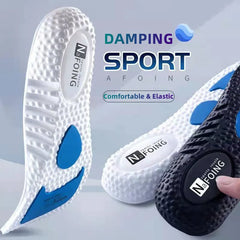 Damping Sport insoles, white and black, with blue accents.
