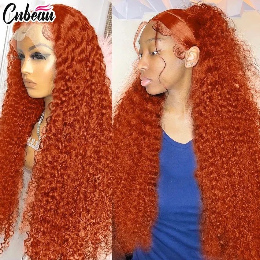 30 Inch Orange Ginger Deep Wave Human Hair Wig 13x4 13x6 HD Lace Curly Wave Color Lace Frontal Human Hair Wigs For Women