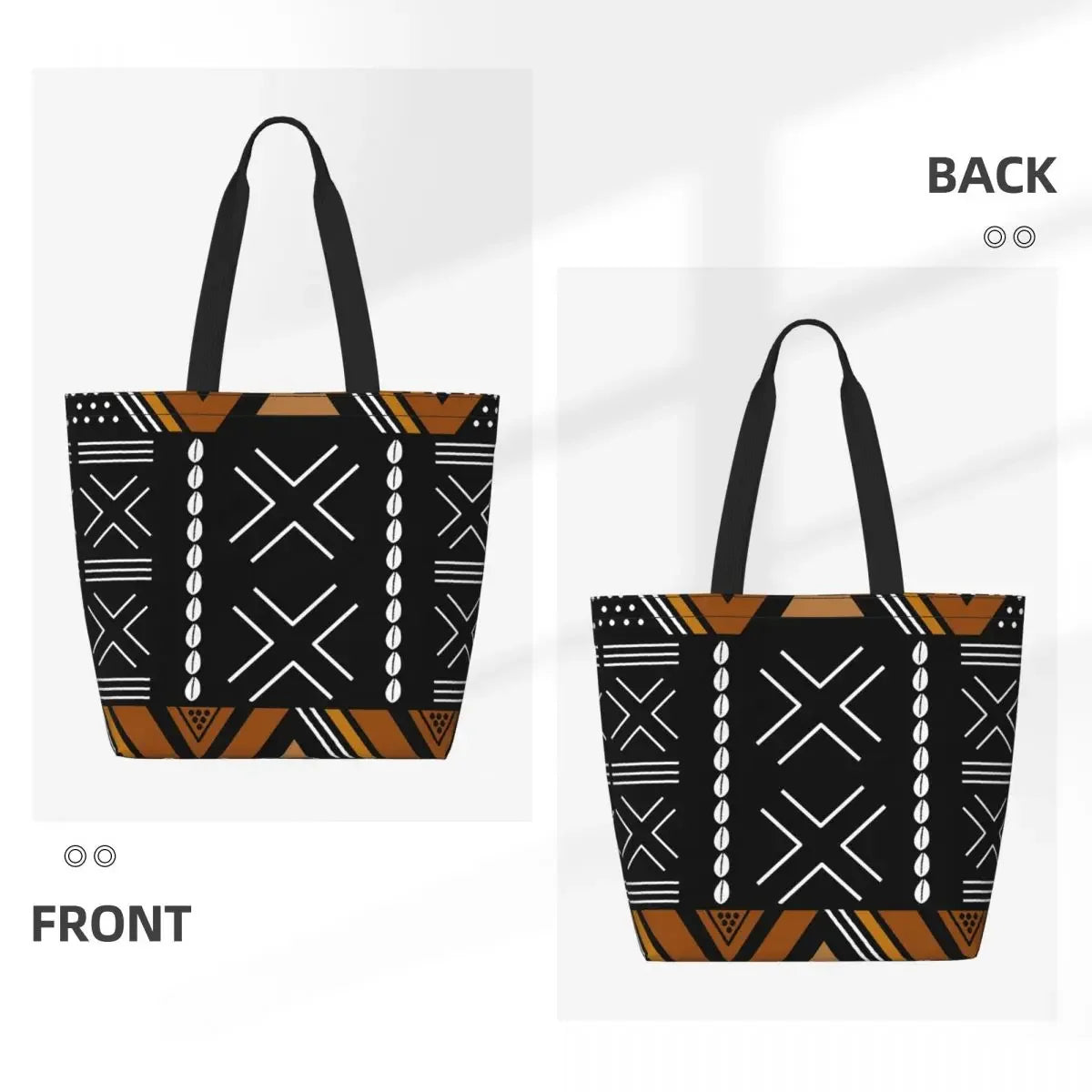 Bolsa de compras con diseño de bogolan de tela de barro africano, bolsa de lona para el hombro, bolsas de compras duraderas con arte geométrico tribal