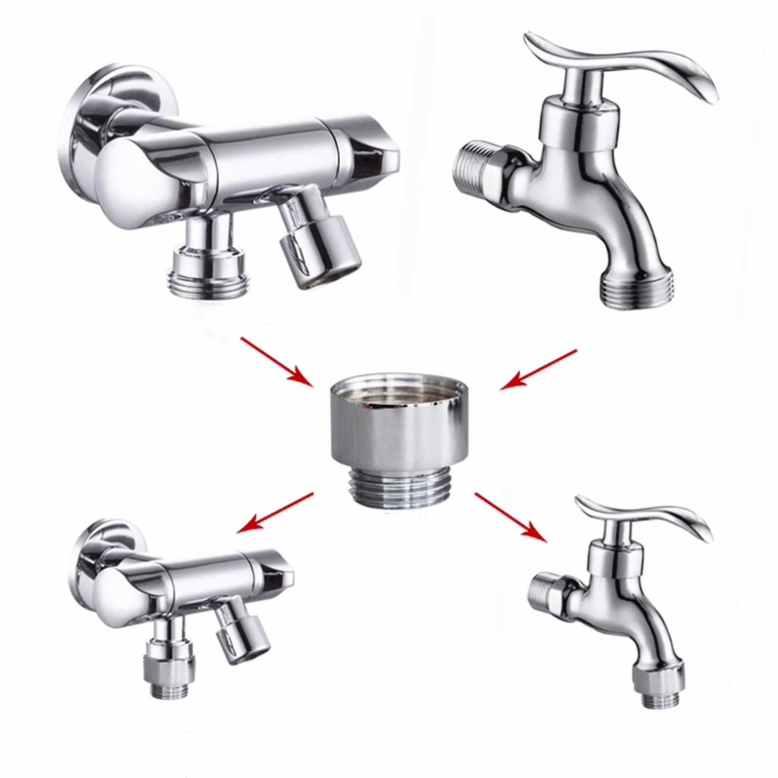 Wasserhahn-Adapter 1/2'' 3/4'' auf M18 M22 M24 Gewindeanschluss Wasserhahn-Koppler Wasserhahn-Verbindungsstück für Gartenbewässerung