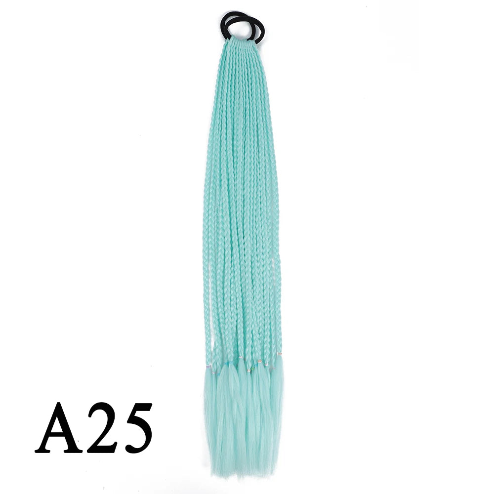 Synthetic 24 Inch Long Colored Box Braids Hair Ponytail With Rubber Bands Rainbow Twist Braided Highlights Ponytail For Women