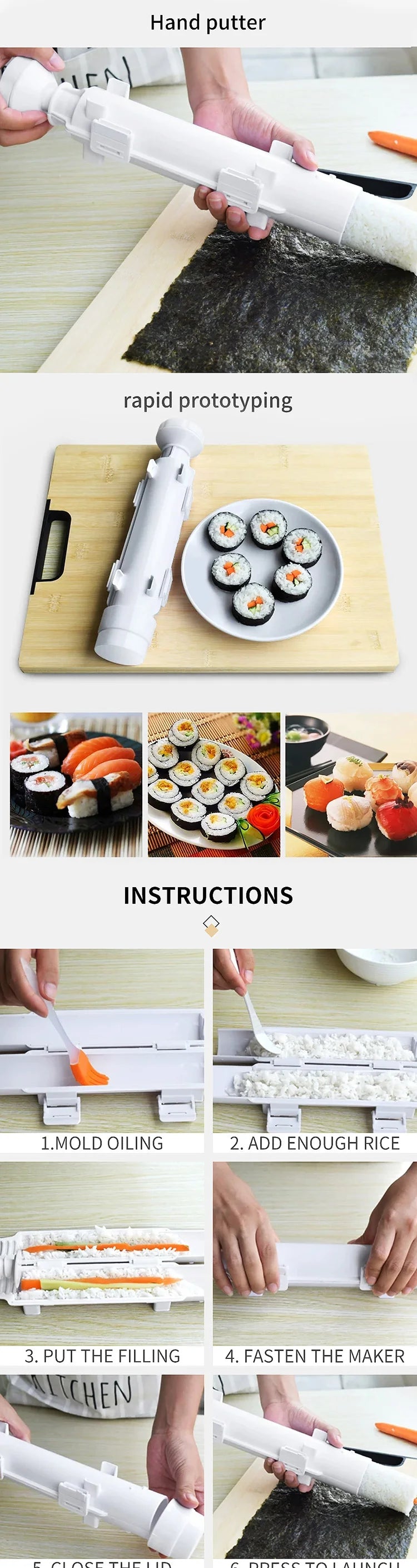 Quick Sushi Maker DIY Roller Rice Mold Meat Vegetable Rolling Mold Sushi Device Making Machine Bento Kitchen Gadgets