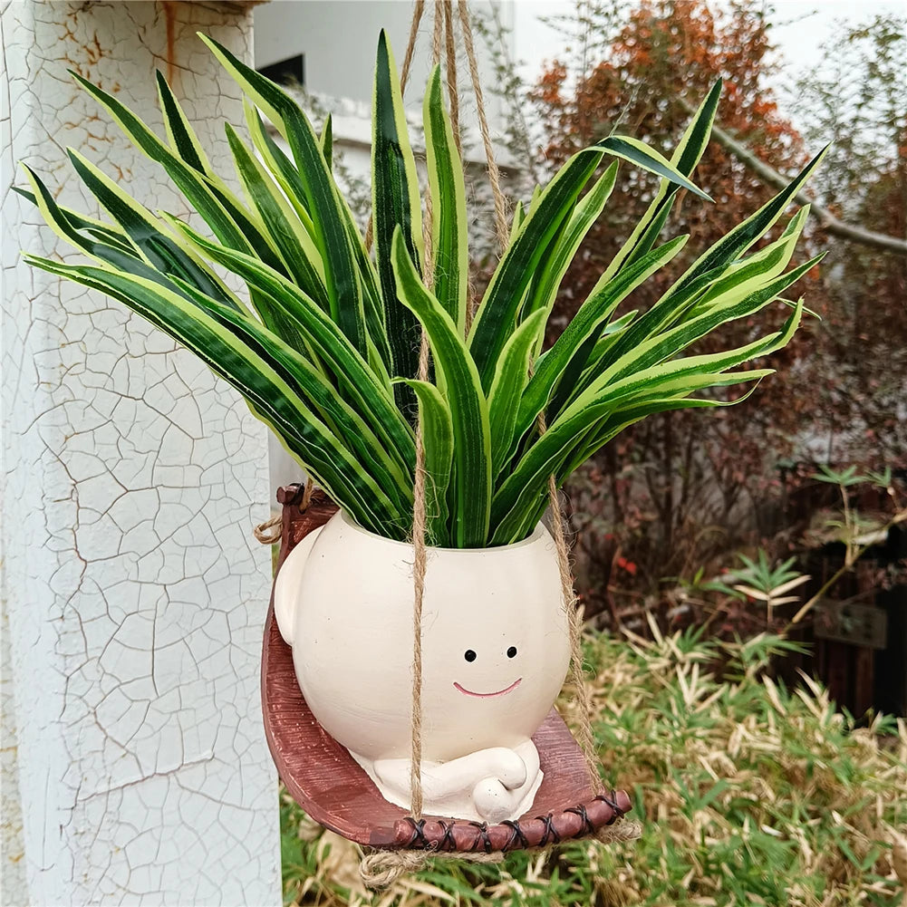 Bonita maceta colgante con forma de cara oscilante, cesta colgante para plantas, maceta creativa para flores, maceta colgante, suministros para jardín, decoración del hogar