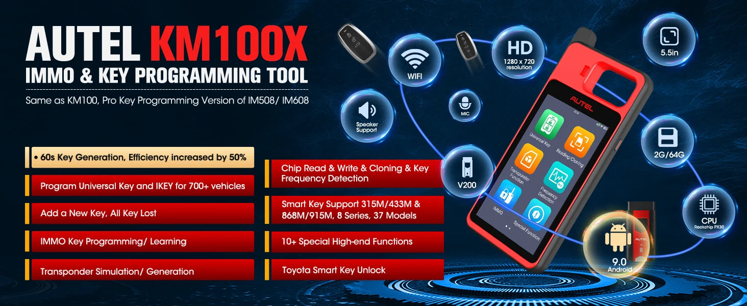 Autel MaxiIM KM100 KM100X Key Fob Programming Tools Auto key Programmer 60s Key Generation OBD IMMO Key Learning Key Free Update