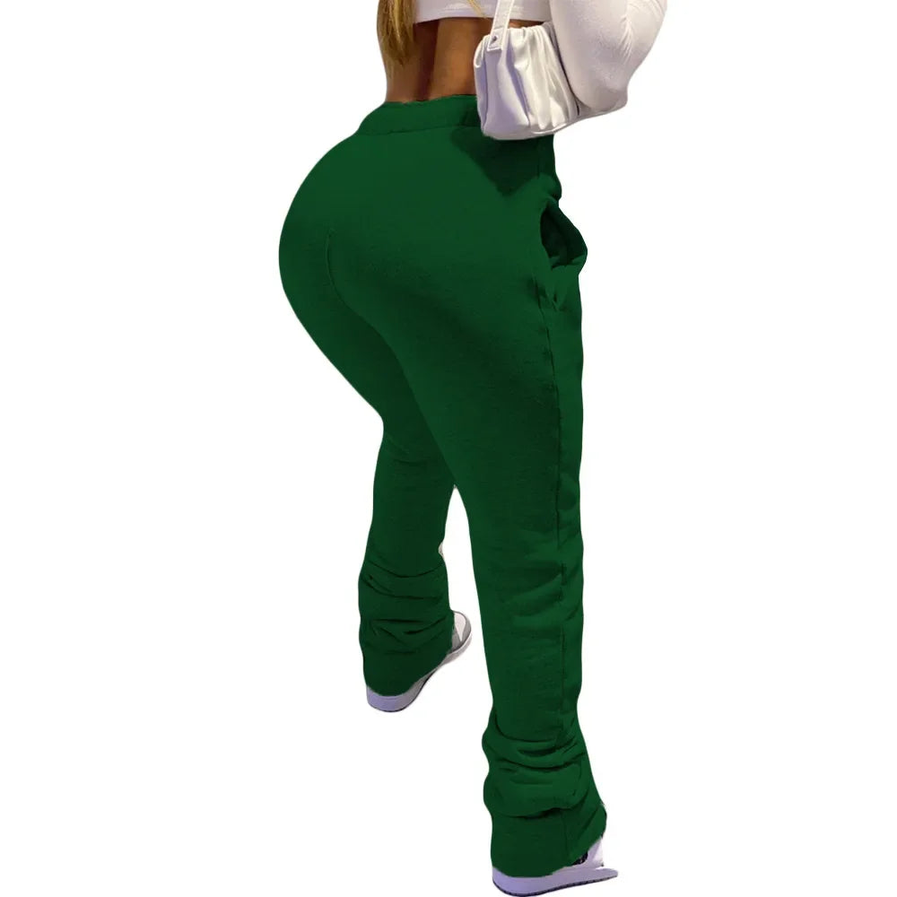 HLJ&GG Spring New Drawstring Jogger Pants Women High Waisted Stacked Trousers Casual Female Solid Color Matching Sporty Bottoms