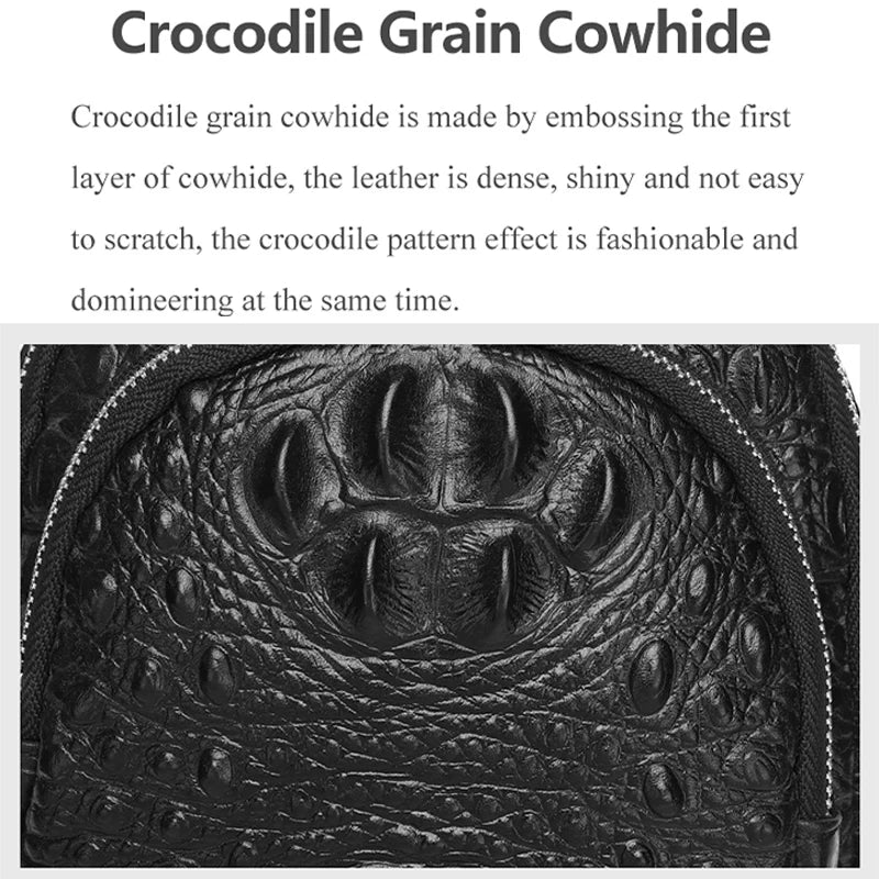 SCHLATUM 100% Rindsleder Männer Krokodil Korn Mode Schwarz Multifunktionale Leder Brust Tasche