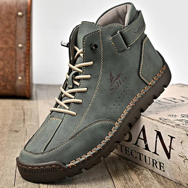 New 2024 Handmade Leather Men Boots Fashion Designer Shoes Man Leather Ankle Boots Men Walking Shoe Breathable Hombres Botas