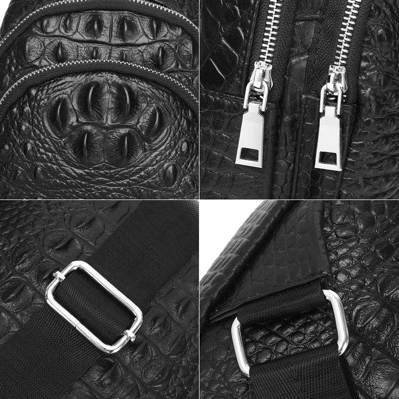 SCHLATUM 100% Rindsleder Männer Krokodil Korn Mode Schwarz Multifunktionale Leder Brust Tasche