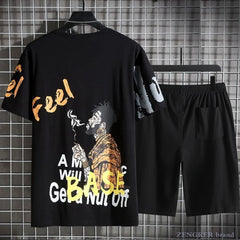 Men plus fat plus size summer Korean short-sleeved T-shirt casual shorts suit thin sports 150kg summer tide fat round neck 10xl