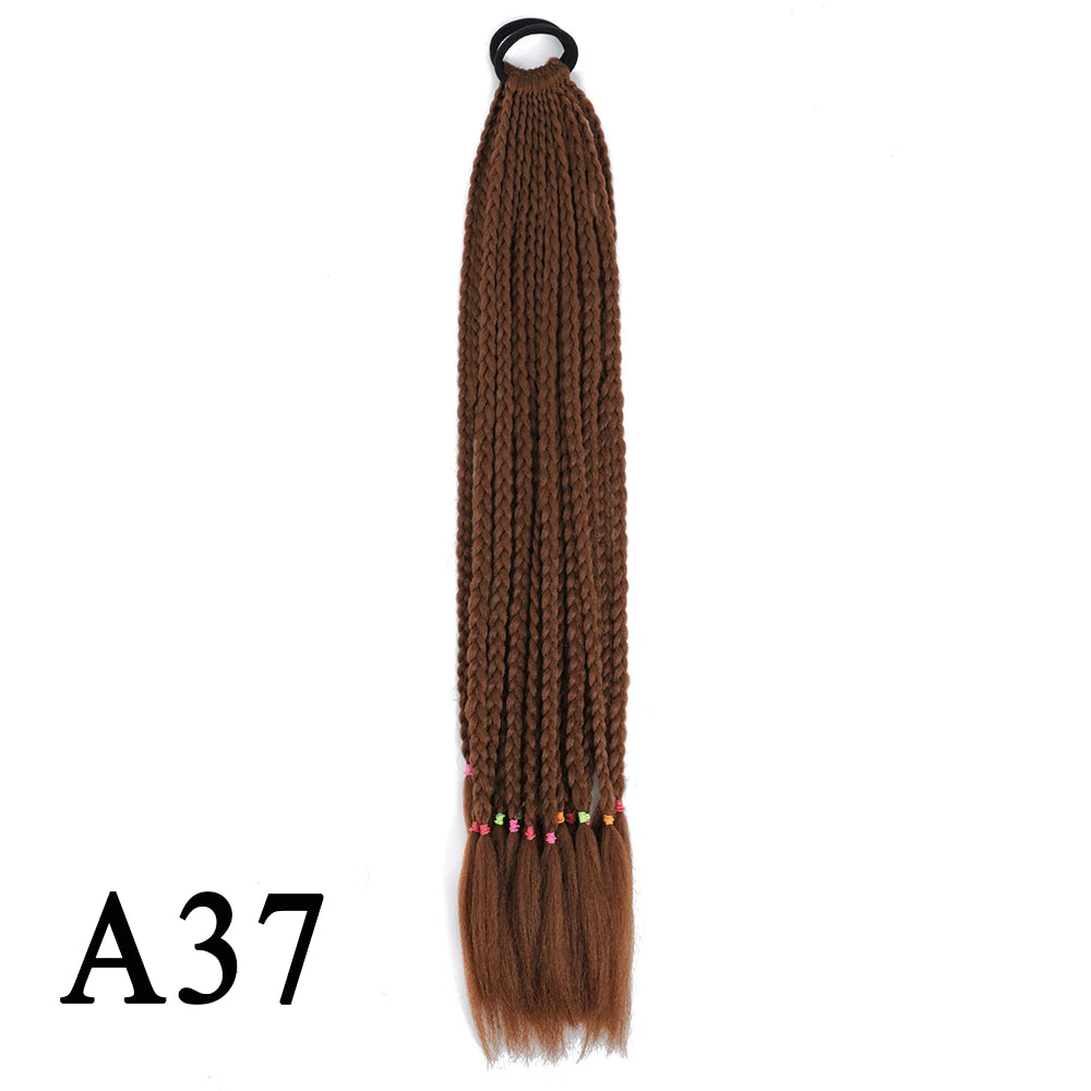 Synthetic 24 Inch Long Colored Box Braids Hair Ponytail With Rubber Bands Rainbow Twist Braided Highlights Ponytail For Women