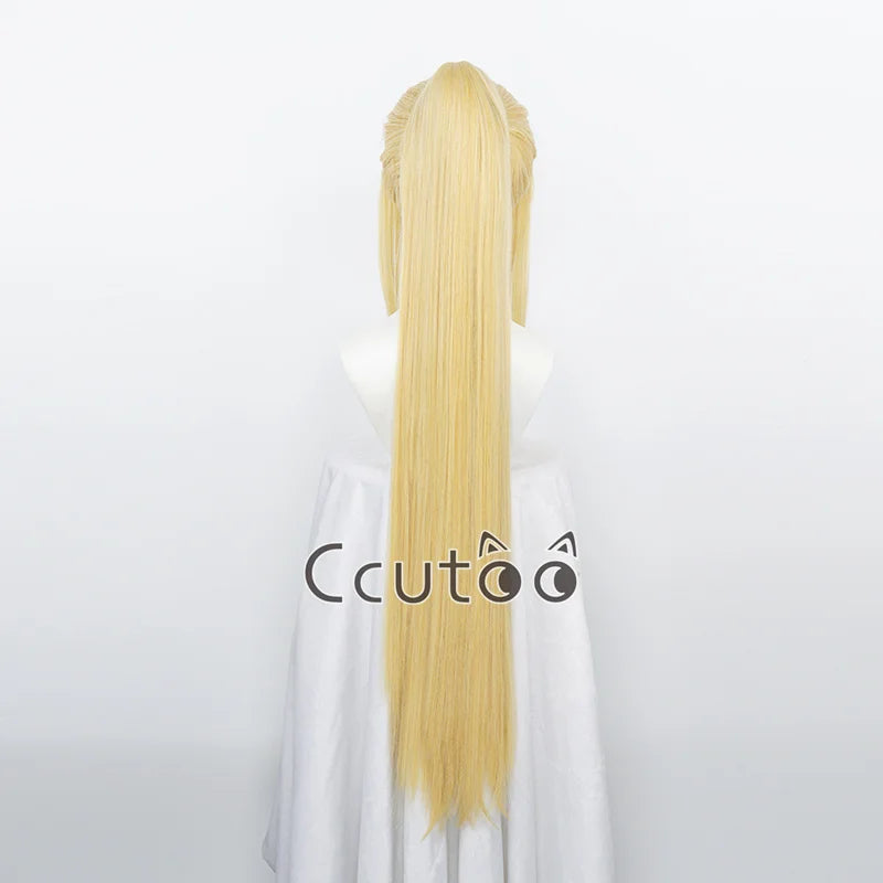 Winry Rockbell Wig From Anime FULLMETAL ALCHEMIST Golden Long Synthetic Hair Chip Ponytail Cosplay Costume Wigs