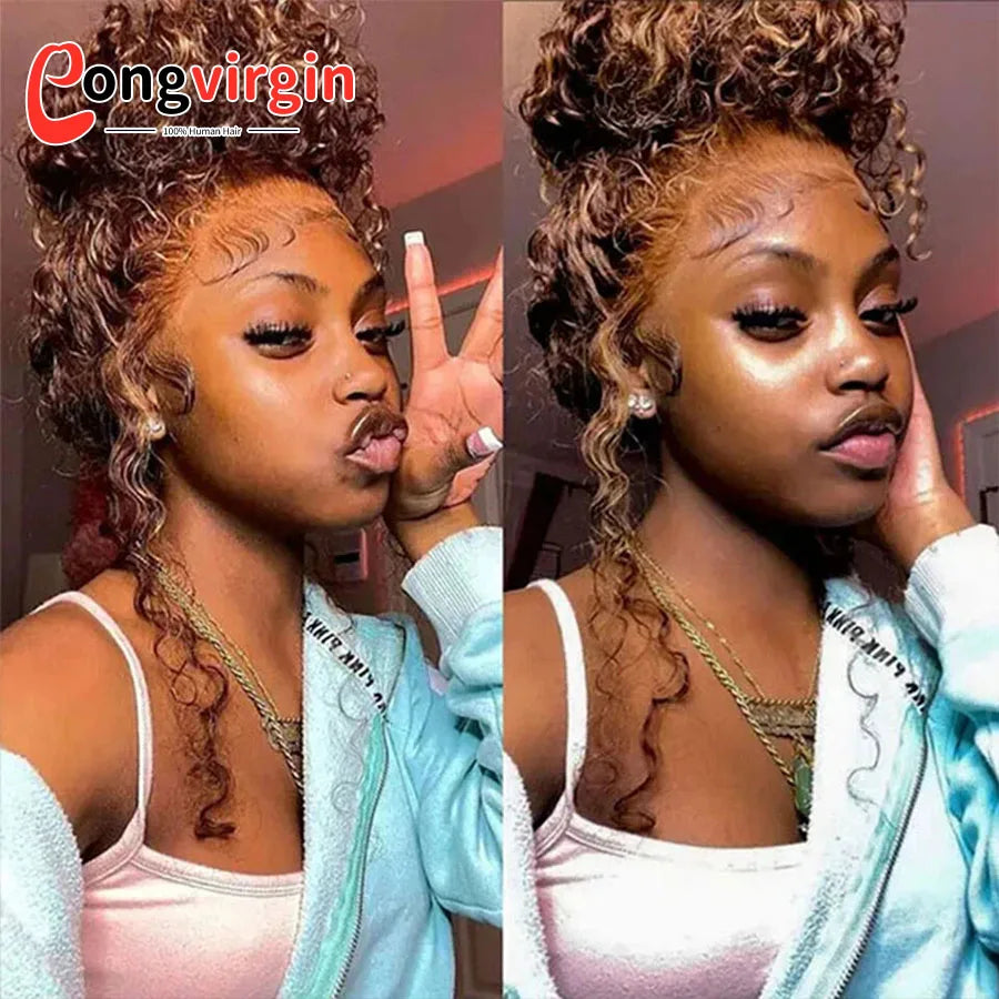 250 Density Highlight P4/27 Blonde 360 Full Hd Lace Front Wig Pre Plucked 30 Inch Glueless Wig Deep Wave Frontal Wig Human Hair