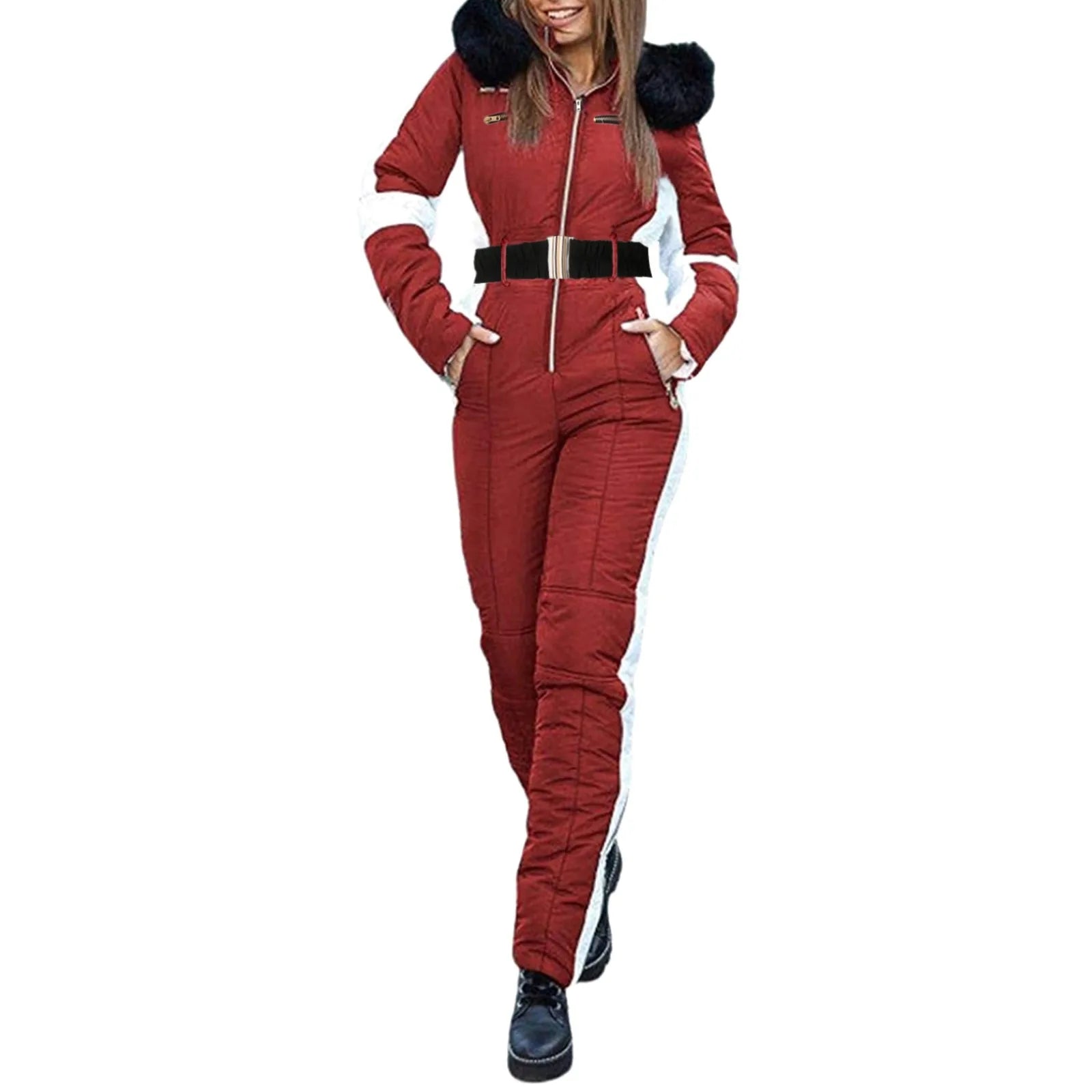 Women's Skiing Suites Winter Outdoor Sports Warm Jumpsuit Waterproof With Removable Collar Outdoor Sports Zipper Ski Suit