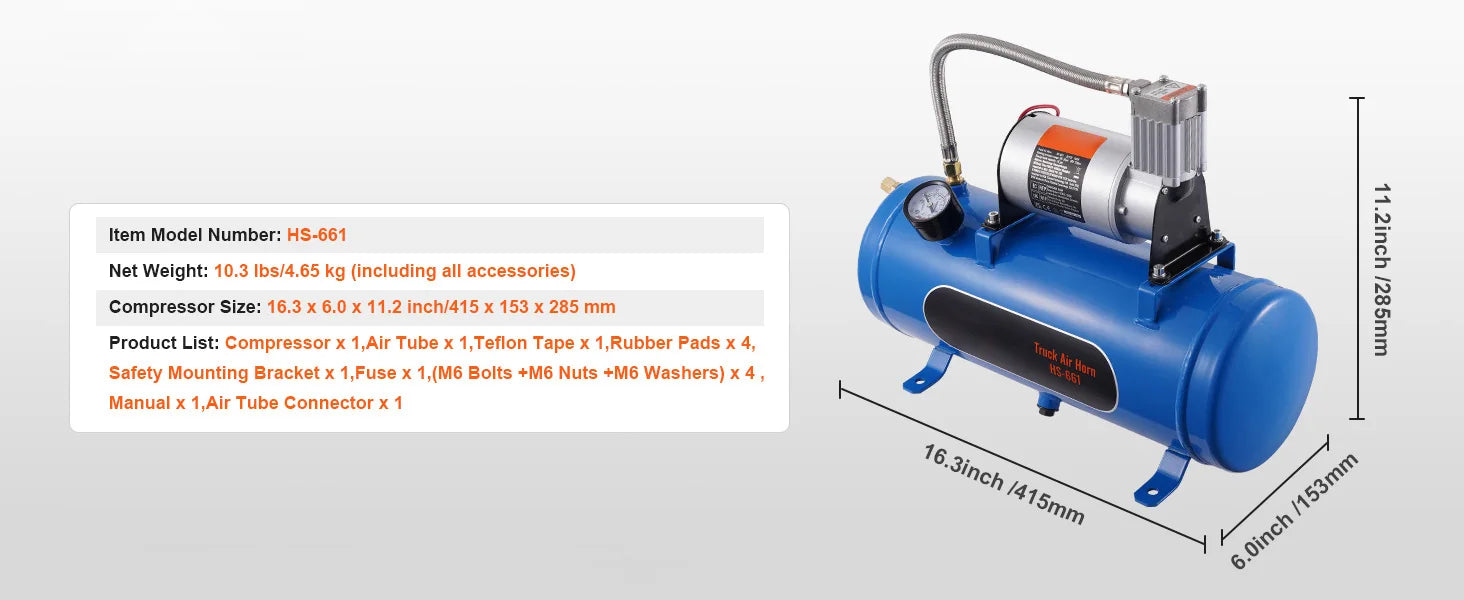 SucceBuy 12V Air Compressor with Tank 3/6L Train Horn Air Compressor 120psi Air Compressor System for Train Horn/Inflating Tire