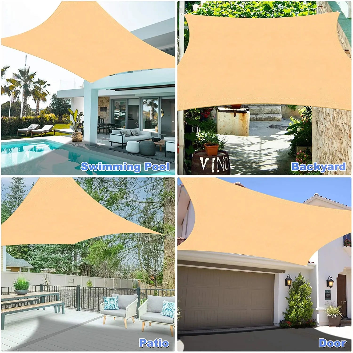 Toldo vela de sombra impermeable de gran tamaño de 5 x 3 m/4 x 3 m, protección solar para exteriores, jardín, patio, piscina, red de sombra para acampar