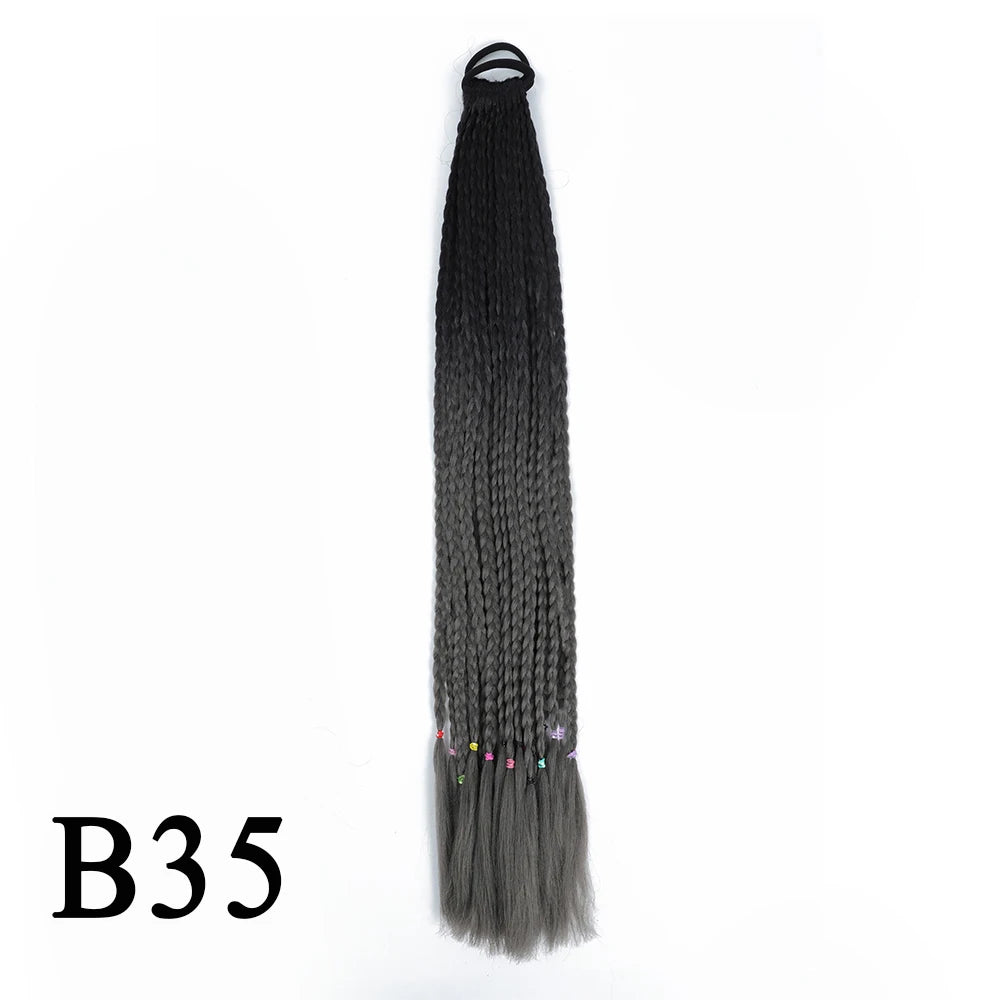 Synthetic 24 Inch Long Colored Box Braids Hair Ponytail With Rubber Bands Rainbow Twist Braided Highlights Ponytail For Women